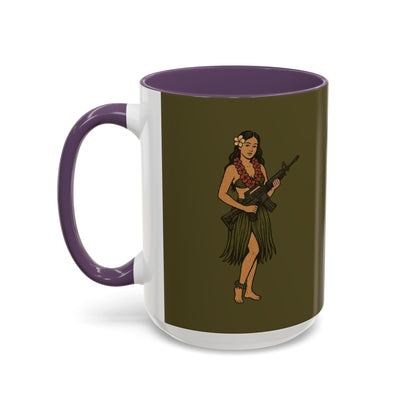 Hula Girl Packin' Heat Dark Green Accent Mug by theGreenDragonTavern.shop