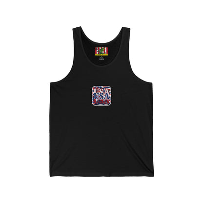 2-sided, Red White and BLUE USA Patriot Unisex Jersey Tank Top by theGreenDragonTavern.shop