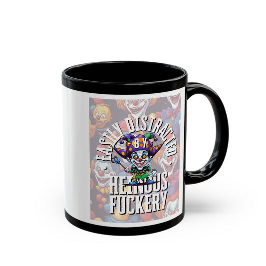 Easily Distracted by Heinous Fuckery Little Jinx White Mug by theGreenDragonTavern.shop