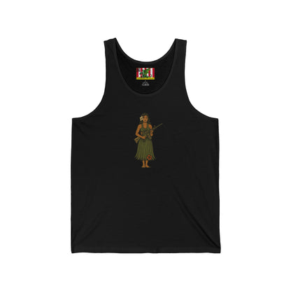2-sided, Hula Girl Packin' Heat Unisex Jersey Tank Top by theGreenDragonTavern.shop