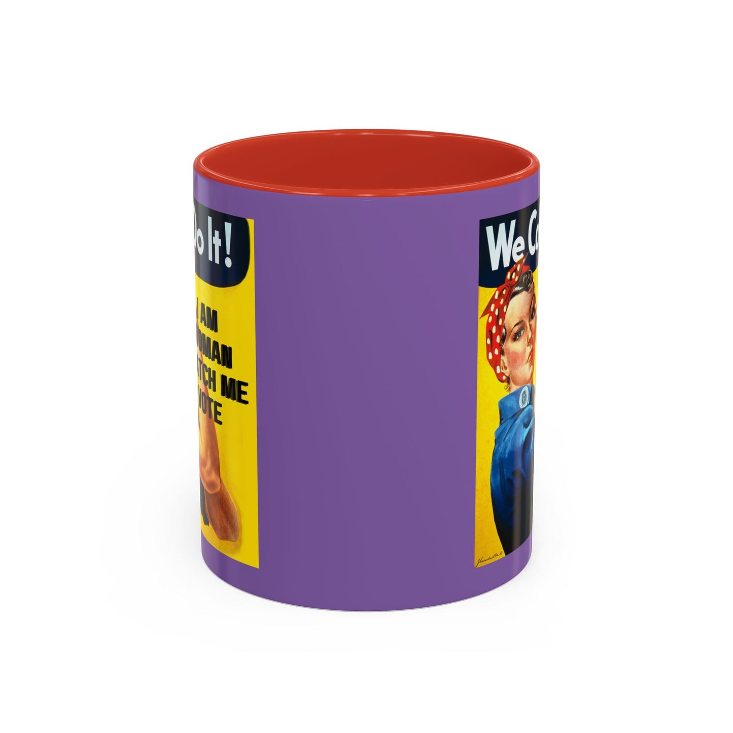 I Am Woman Watch Me Vote Rosie Light Purple Accent Mug by theGreenDragonTavern.shop