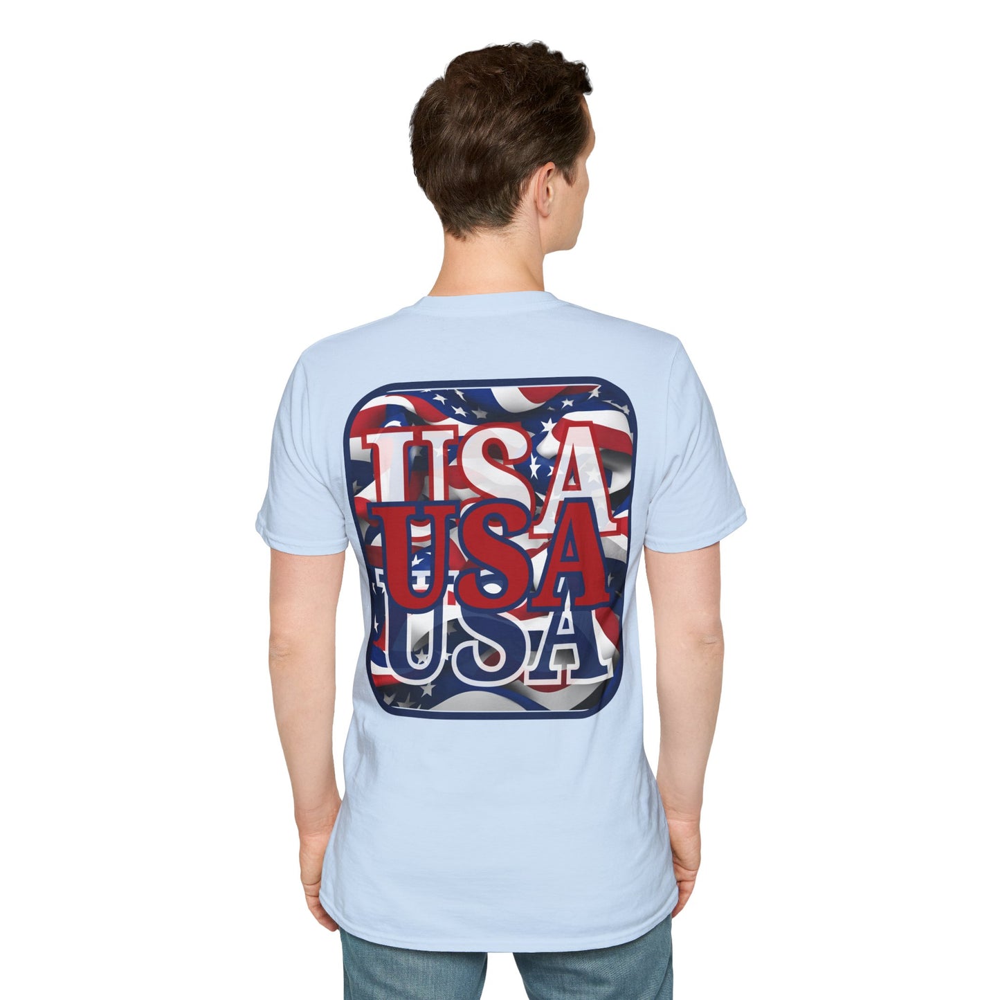 2-sided, RED White and Blue USA Patriot Light colors Unisex T-Shirt by theGreenDragonTavern.shop