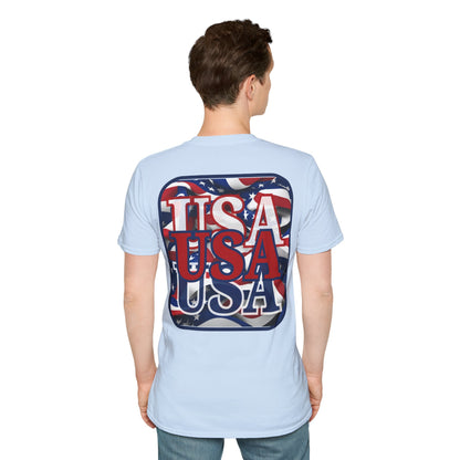 2-sided, RED White and Blue USA Patriot Light colors Unisex T-Shirt by theGreenDragonTavern.shop