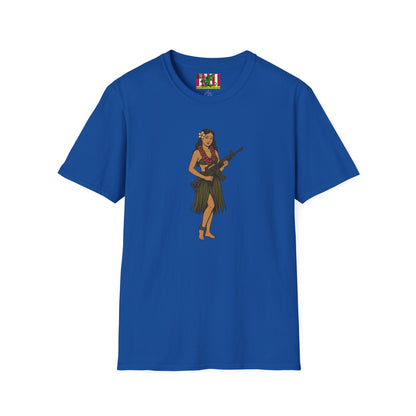Hula Girl Packin' Heat Dark colors Unisex T-Shirt by theGreenDragonTavern.shop