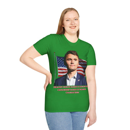 Charlie Kirk, Healthy Debate Dark colors Unisex T-Shirt by theGreenDragonTavern.shop