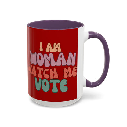 I Am Woman Watch Me Vote Red Accent Mug by theGreenDragonTavern.shop