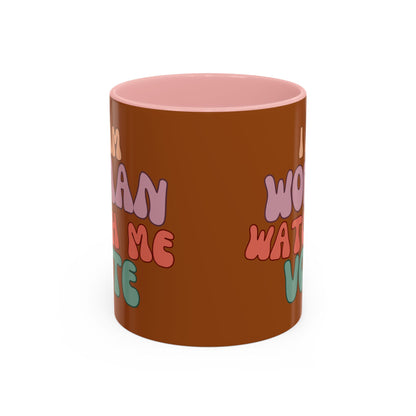 I Am Woman Watch Me Vote Brown Accent Mug by theGreenDragonTavern.shop