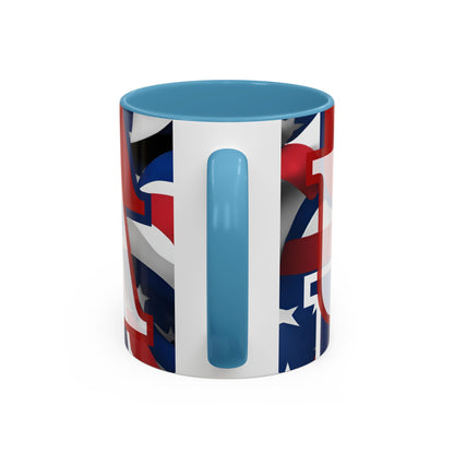 USA! USA! USA White font Patriot White Accent Mug by theGreenDragonTavern.shop