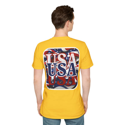 2-sided, Red White and BLUE USA Patriot Light colors Unisex T-Shirt by theGreenDragonTavern.shop