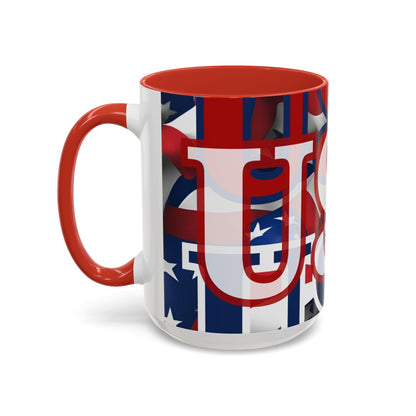 USA! USA! USA White font Patriot Blue Accent Mug by theGreenDragonTavern.shop