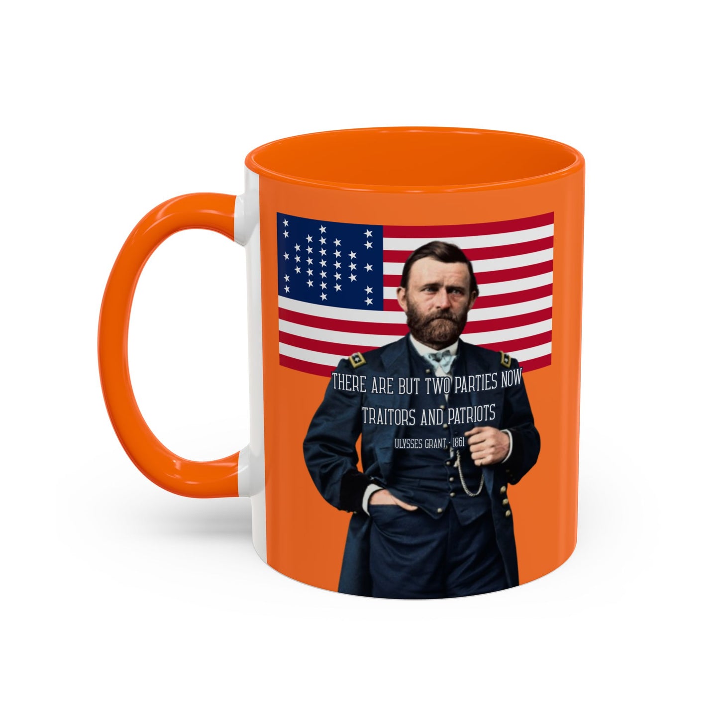 "Traitors and Patriots" Ulysses Grant Orange Accent Mug by theGreenDragonTavern.shop