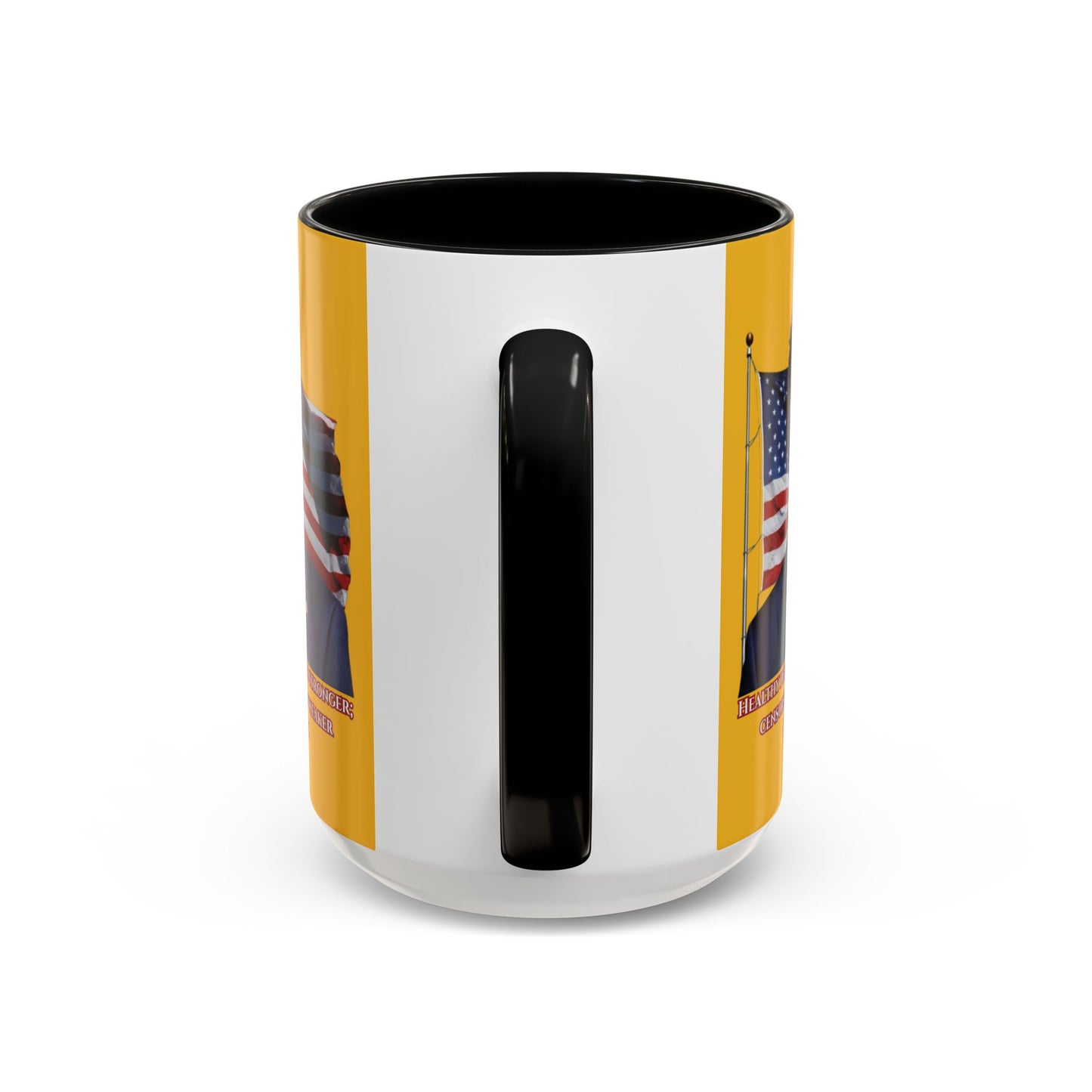 Charlie Kirk, Healthy Debate Yellow Accent Mug by theGreenDragonTavern.shop