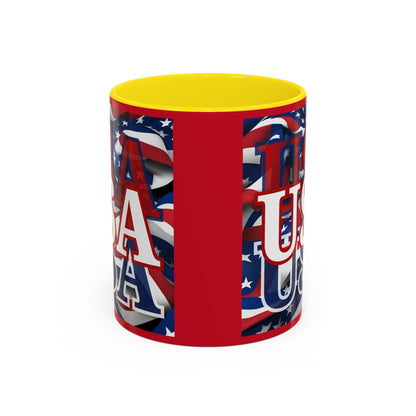 USA White font Center Patriot Red Accent Mug by theGreenDragonTavern.shop