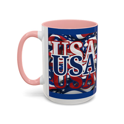 USA Blue font Center Patriot Blue Accent Mug by theGreenDragonTavern.shop