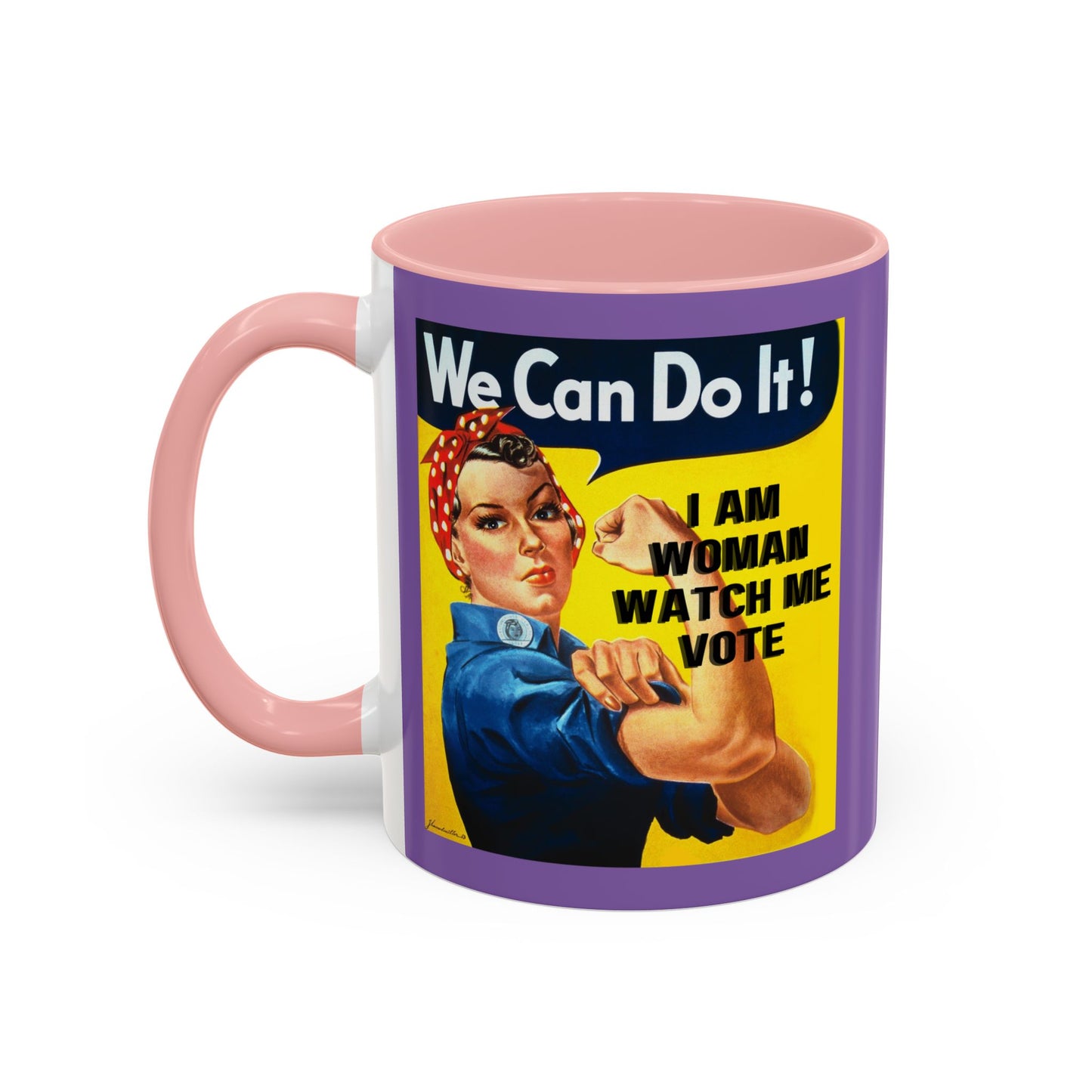 I Am Woman Watch Me Vote Rosie Light Purple Accent Mug by theGreenDragonTavern.shop