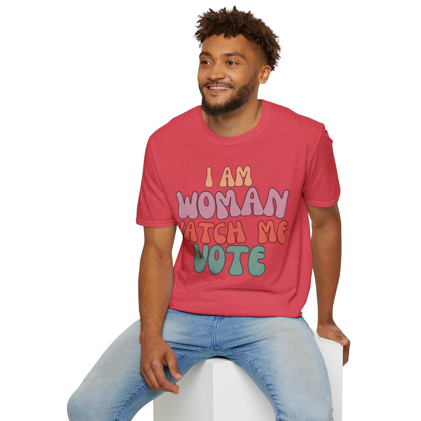 2-sided, I Am Woman Watch Me Vote Light colors Unisex T-Shirt by theGreenDragonTavern.shop