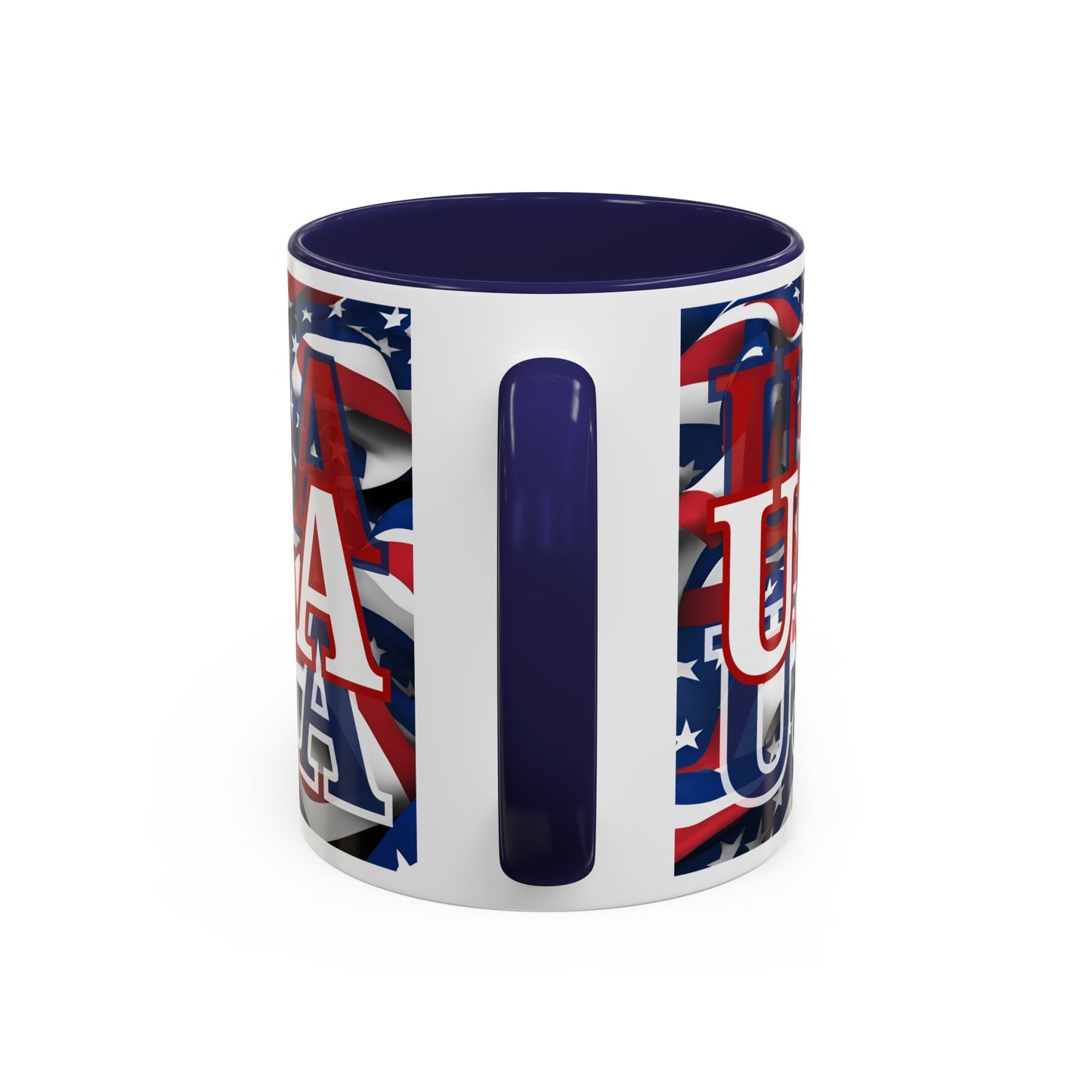 USA White font Center Patriot White Accent Mug by theGreenDragonTavern.shop