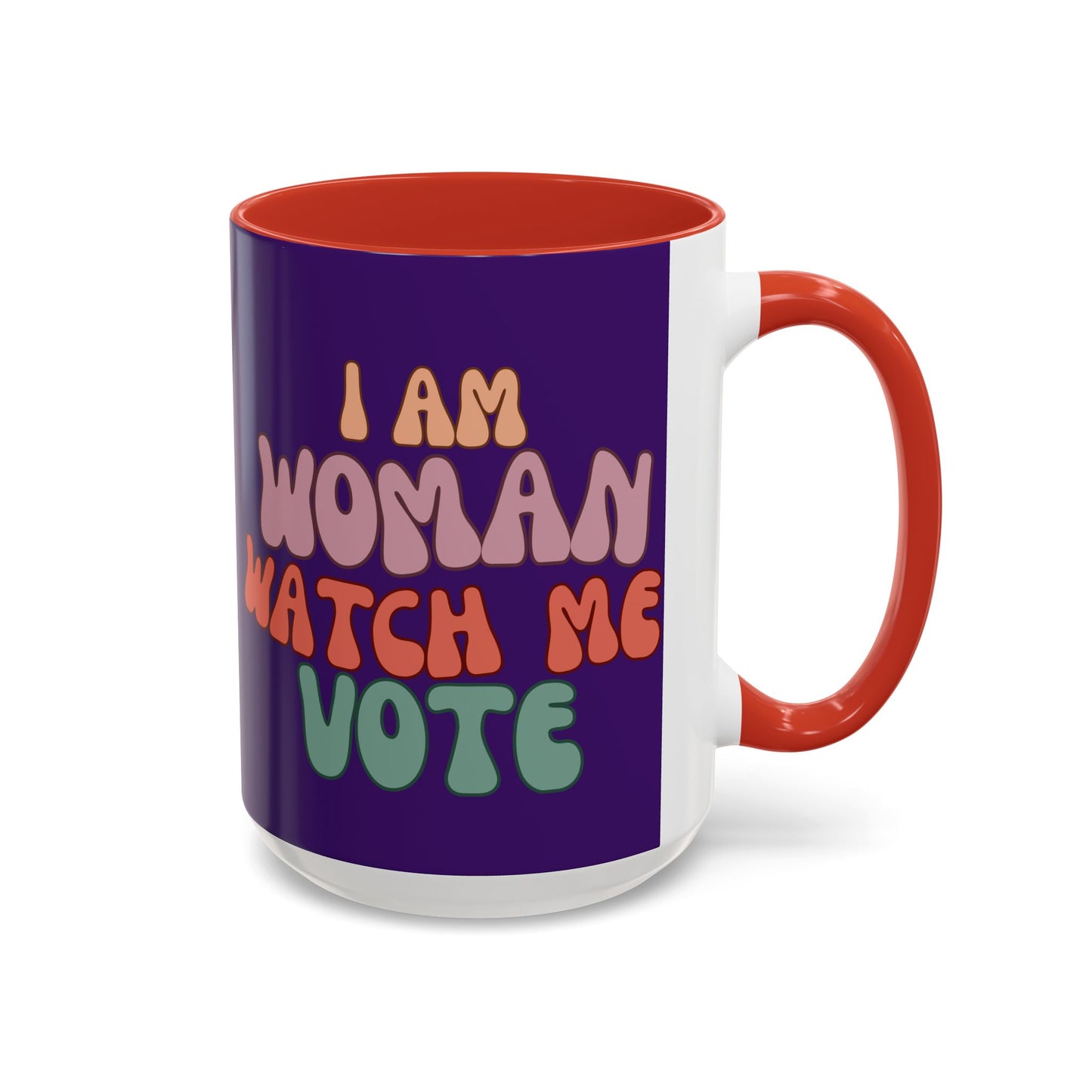 I Am Woman Watch Me Vote Dark Purple Accent Mug by theGreenDragonTavern.shop