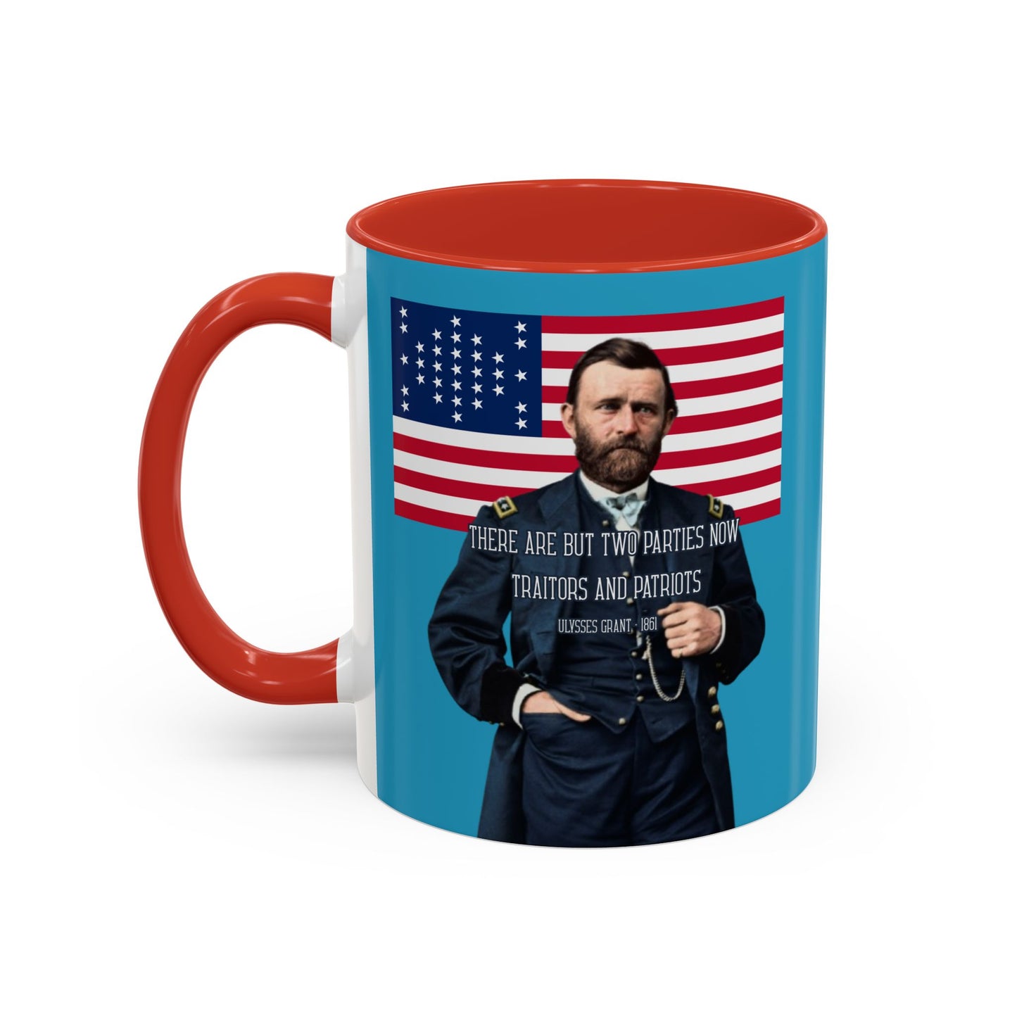"Traitors and Patriots" Ulysses Grant Turquoise Accent Mug by theGreenDragonTavern.shop