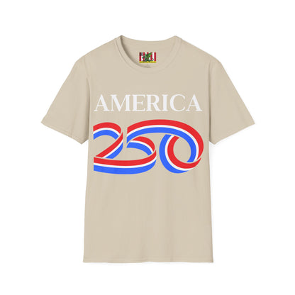 America 250 White font, Light colors, Unisex T-Shirt by theGreenDragonTavern.shop