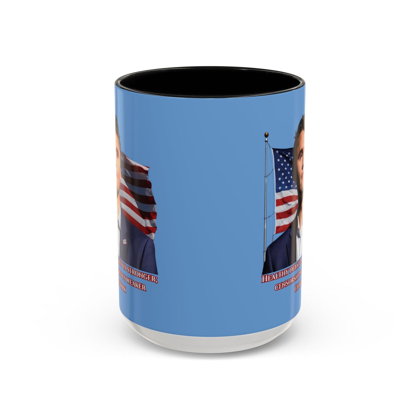 Charlie Kirk, Healthy Debate Light Blue Accent Mug by theGreenDragonTavern.shop