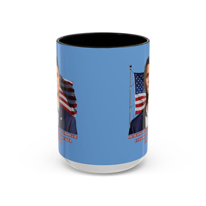 Charlie Kirk, Healthy Debate Light Blue Accent Mug by theGreenDragonTavern.shop