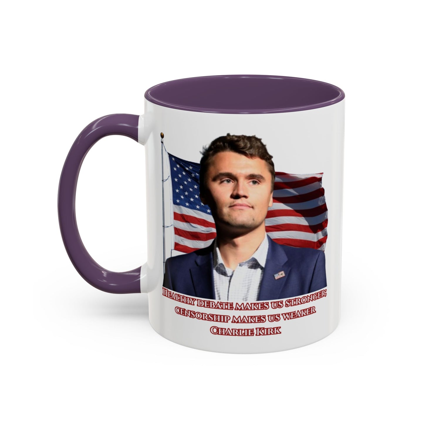 Charlie Kirk, Healthy Debate White Accent Mug by theGreenDragonTavern.shop