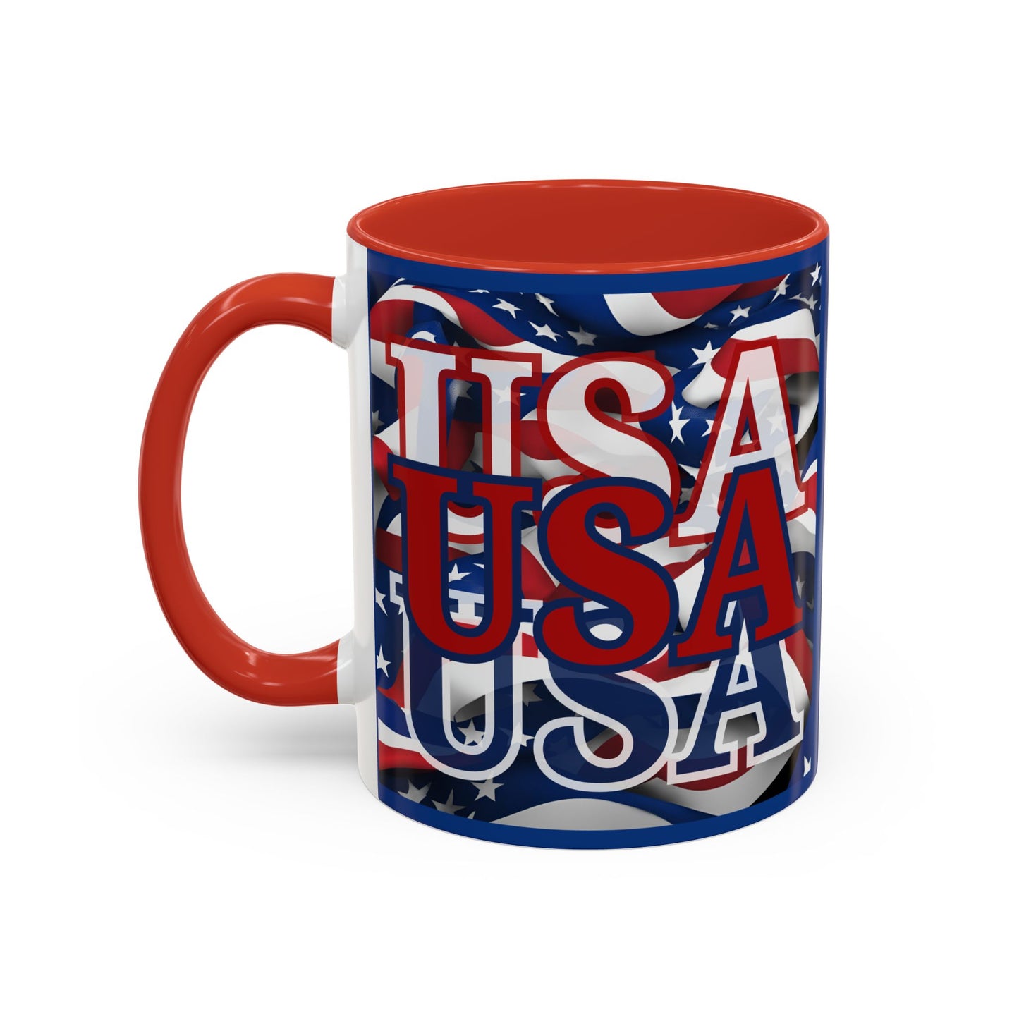 USA Red font Center Patriot Blue Accent Mug by theGreenDragonTavern.shop