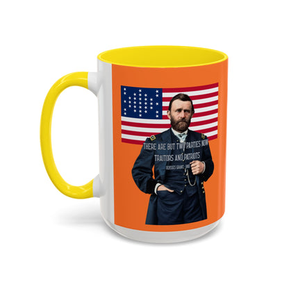 "Traitors and Patriots" Ulysses Grant Orange Accent Mug by theGreenDragonTavern.shop