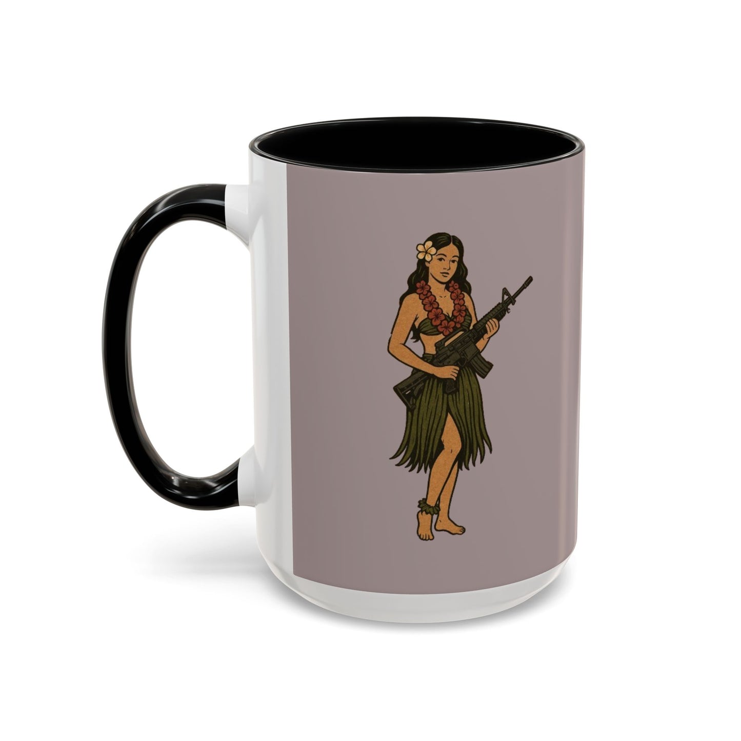Hula Girl Packin' Heat Grey Accent Mug by theGreenDragonTavern.shop