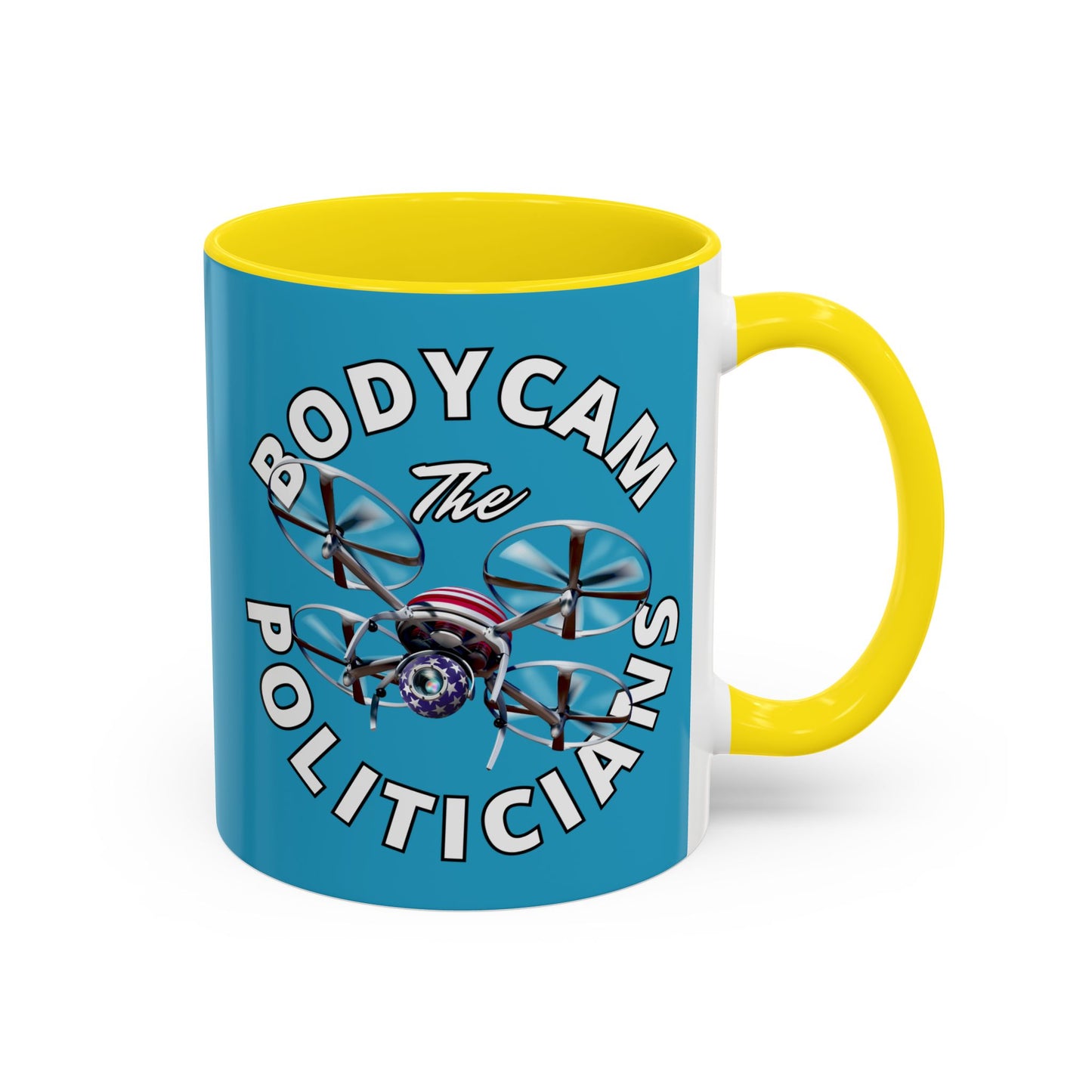 Bodycam the Politicians Drone Turquoise Accent Mug by theGreenDragonTavern.shop