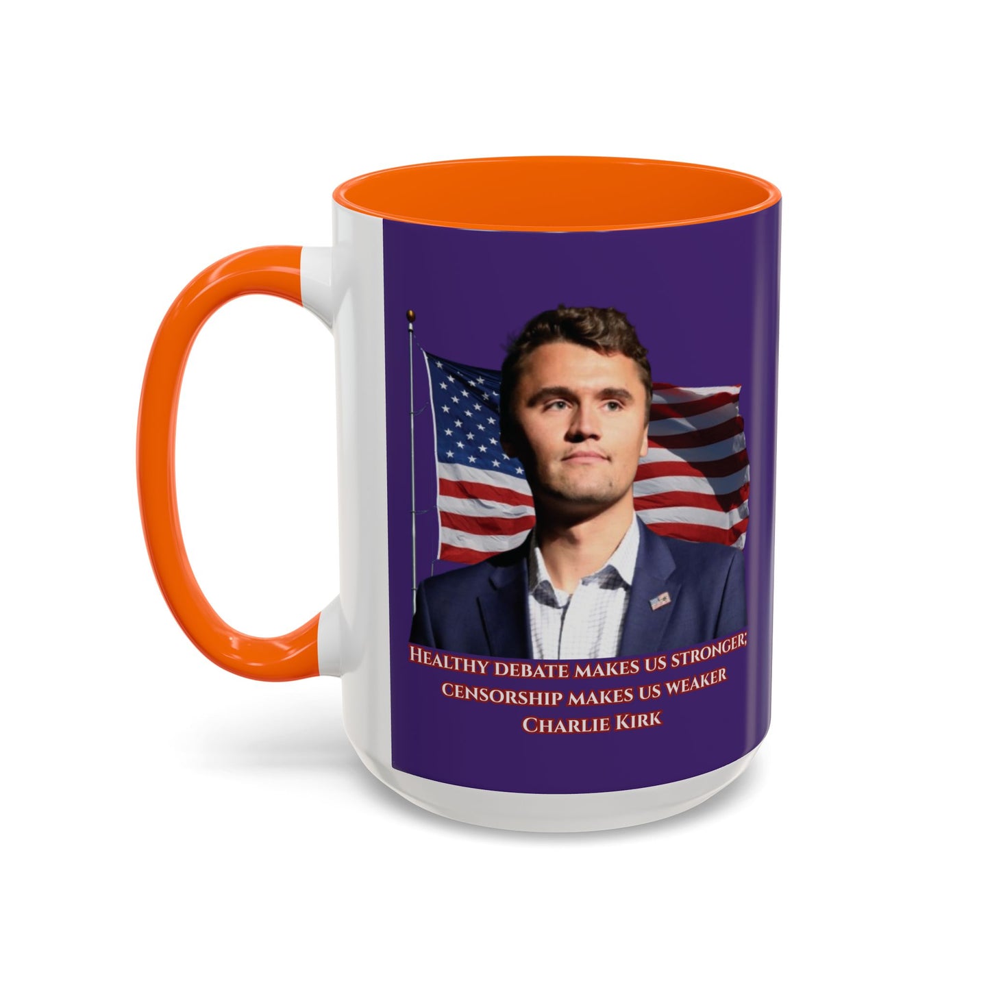 Charlie Kirk, Healthy Debate Purple Accent Mug by theGreenDragonTavern.shop