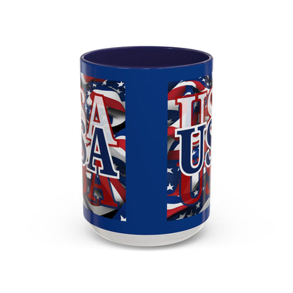 USA Blue font Center Patriot Blue Accent Mug by theGreenDragonTavern.shop