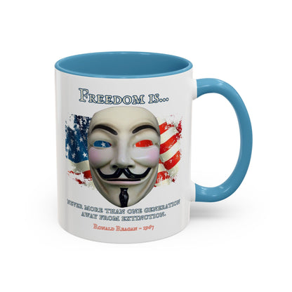 Ronald Reagan Freedom Vendetta White Accent Mug by theGreenDragonTavern.shop