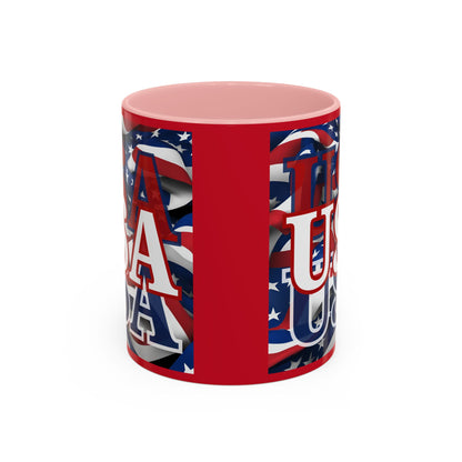 USA White font Center Patriot Red Accent Mug by theGreenDragonTavern.shop