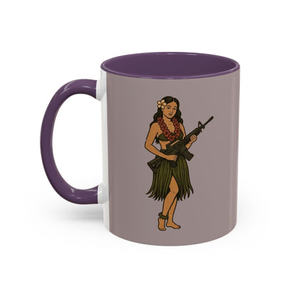 Hula Girl Packin' Heat Grey Accent Mug by theGreenDragonTavern.shop