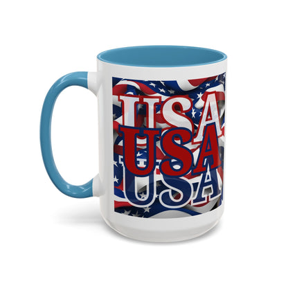 USA Red font Center Patriot White Accent Mug by theGreenDragonTavern.shop