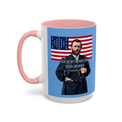 "Traitors and Patriots" Ulysses Grant Light Blue Accent Mug by theGreenDragonTavern.shop