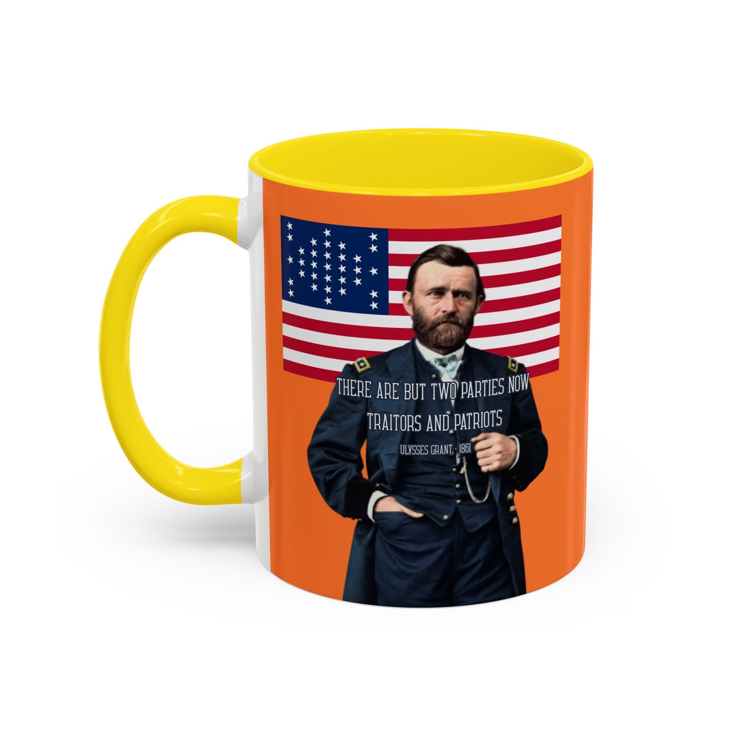"Traitors and Patriots" Ulysses Grant Orange Accent Mug by theGreenDragonTavern.shop