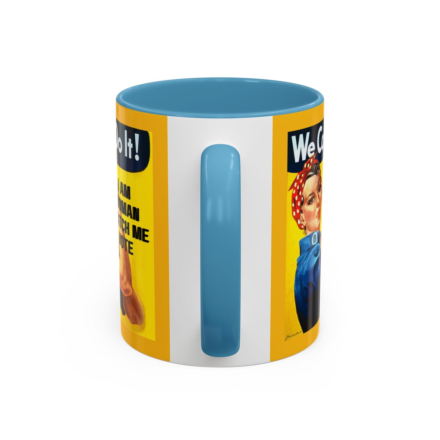 I Am Woman Watch Me Vote Rosie Yellow Accent Mug by theGreenDragonTavern.shop