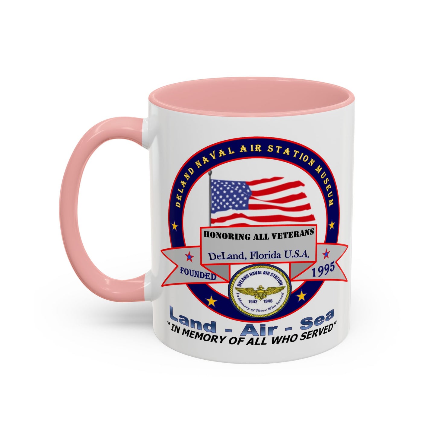 DNASM 2-sided, Founding & Student Art w/Navy Ring White Accent Mug by theGreenDragonTavern.shop