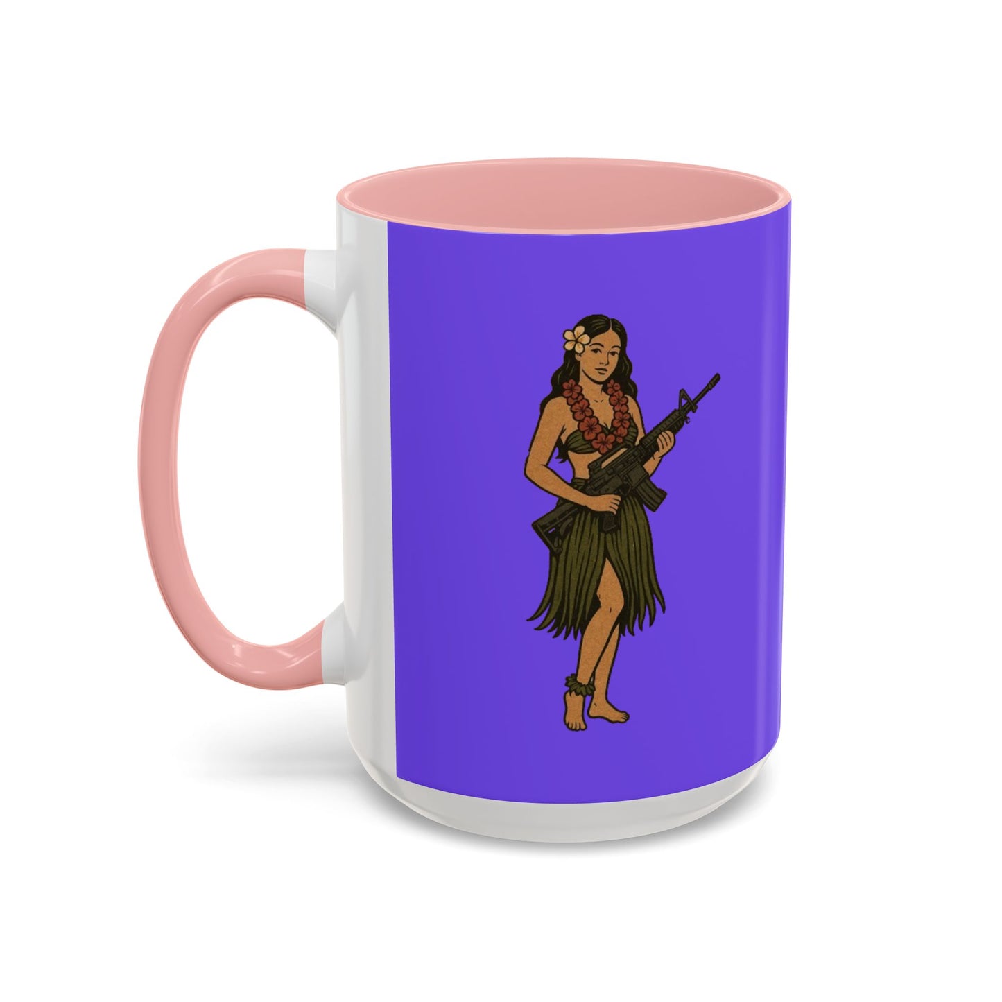Hula Girl Packin' Heat Light Purple Accent Mug by theGreenDragonTavern.shop