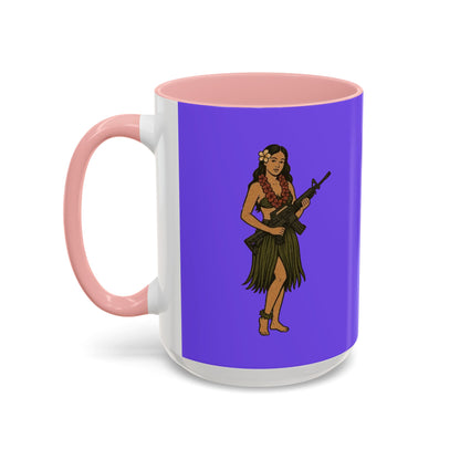 Hula Girl Packin' Heat Light Purple Accent Mug by theGreenDragonTavern.shop