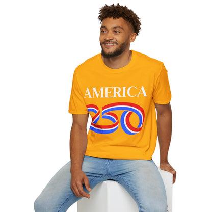 America 250 White font, Light colors, Unisex T-Shirt by theGreenDragonTavern.shop
