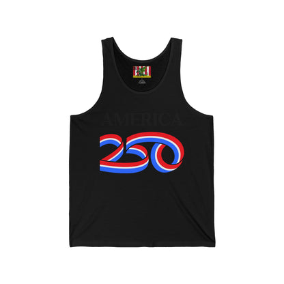 America 250 Black font Unisex Jersey Tank Top by theGreenDragonTavern.shop