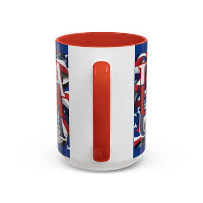 USA Red font Center Patriot Blue Accent Mug by theGreenDragonTavern.shop