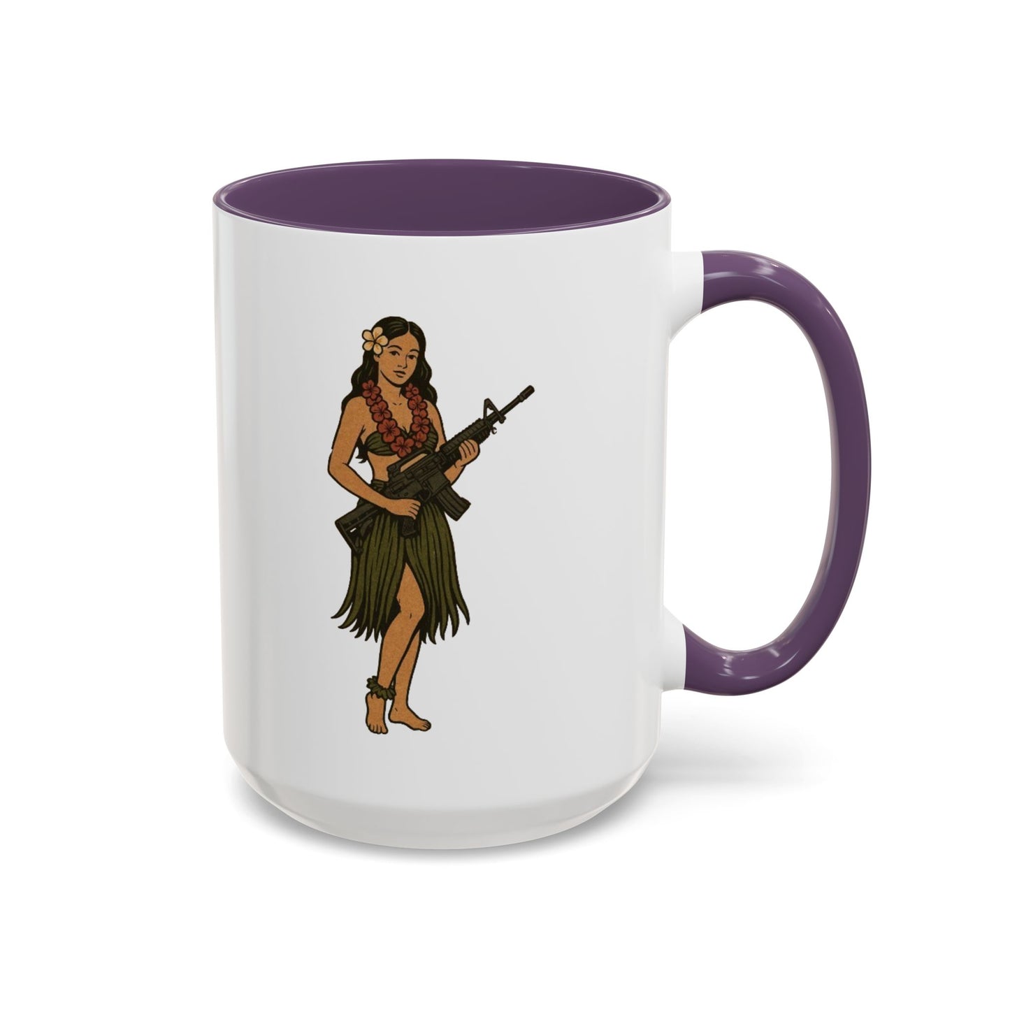 Hula Girl Packin' Heat White Accent Mug by theGreenDragonTavern.shop