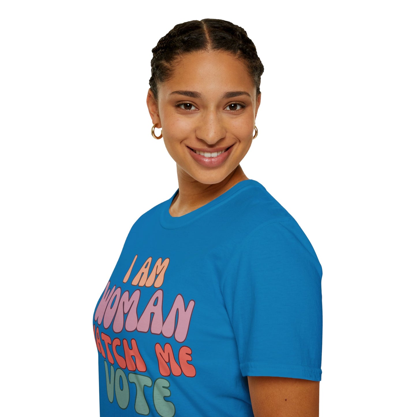2-sided, I Am Woman Watch Me Vote Dark colors Unisex T-Shirt by theGreenDragonTavern.shop