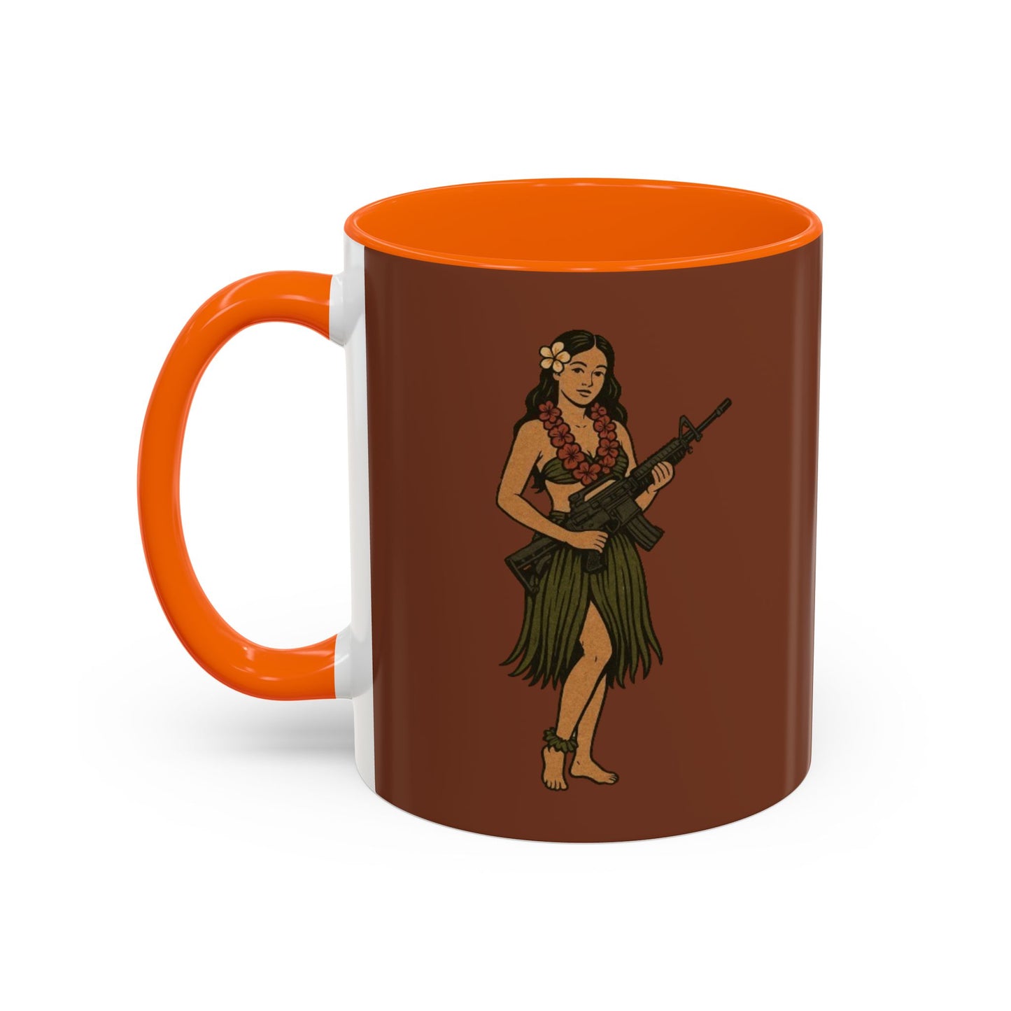 Hula Girl Packin' Heat Brown Accent Mug by theGreenDragonTavern.shop