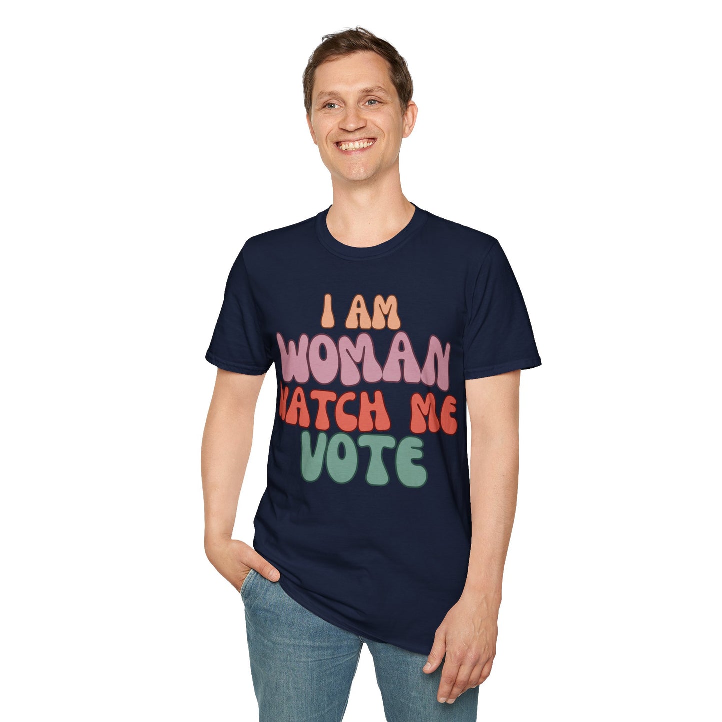 2-sided I Am Woman Watch Me Vote DKcolors Unisex T-Shirt by theGreenDragonTavern.shop